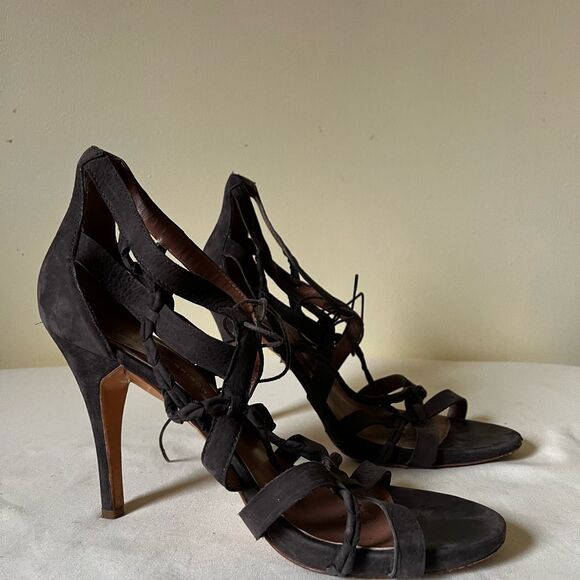 Sigerson‎ Morrison Strappy Lace Up Stiletto Heels Size 10 Dark Brown Suede - Picture 10 of 10